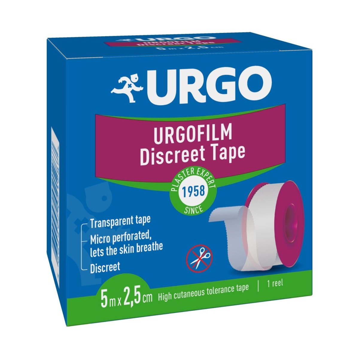 URGO Film 5 m x 2,5 cm polietilēna leikoplasts rullī, 1 gab. - Produkta attēls