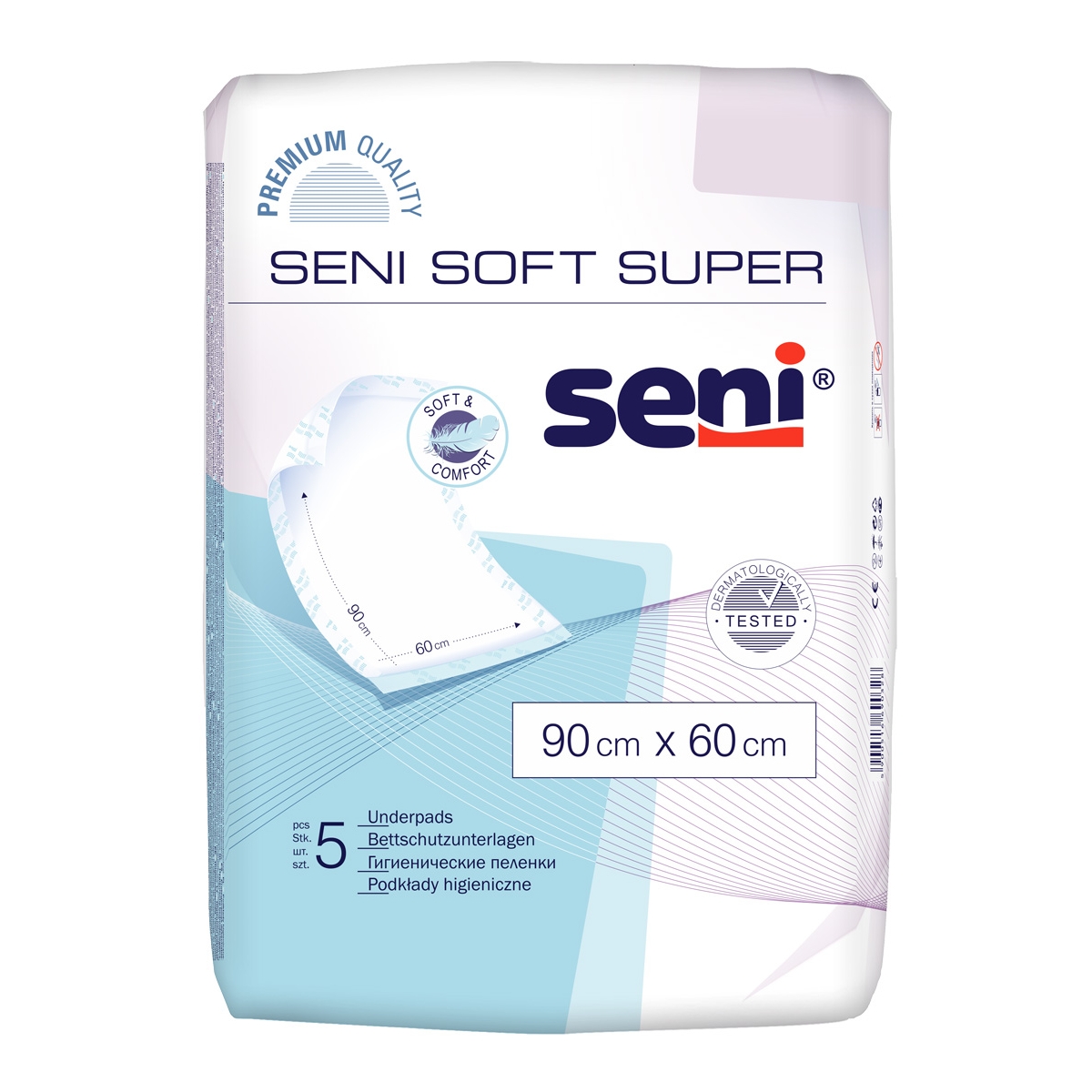 SENI SOFT SUPER absorbējošie paladziņi, 90x60 cm, 5 gab. - Produkta attēls