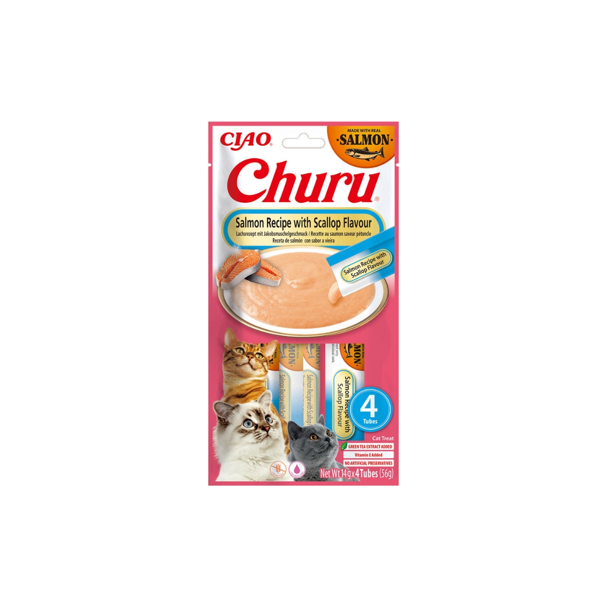 Churu biezenis kaķiem, lasis&ķemmītes 56g (14gx4) N12 - Produkta attēls