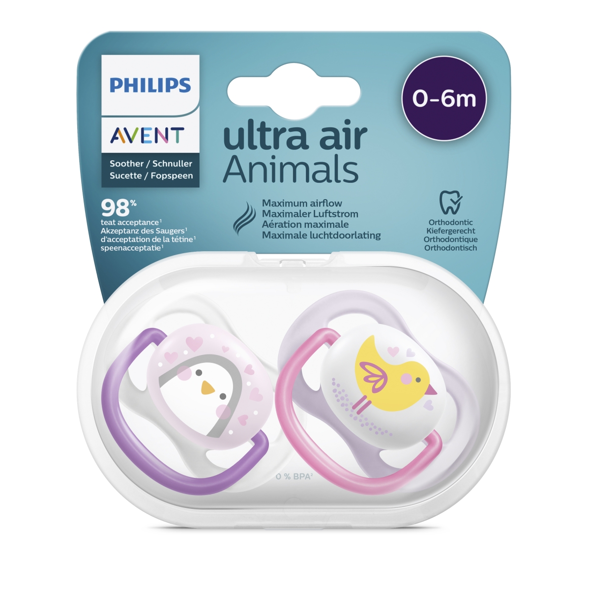 PHILIPS Avent māneklītis Ultra Air Animals, 0-6M (2 gab), meitenēm - Produkta attēls