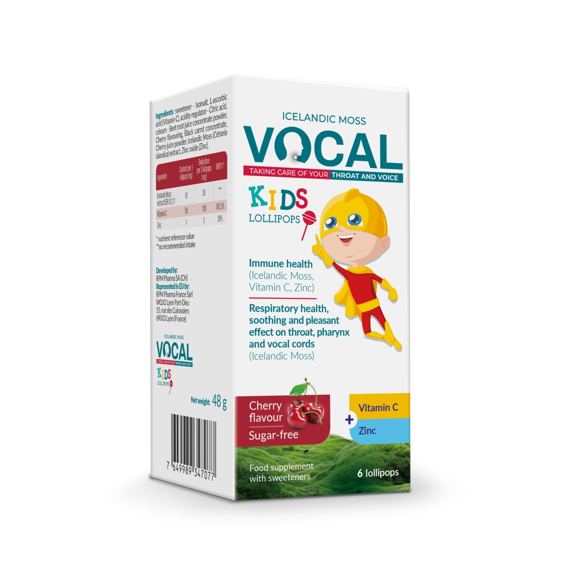 VOCAL Kids sūkājamās pastilas ar ķiršu garšu, 6 gab. - Produkta attēls