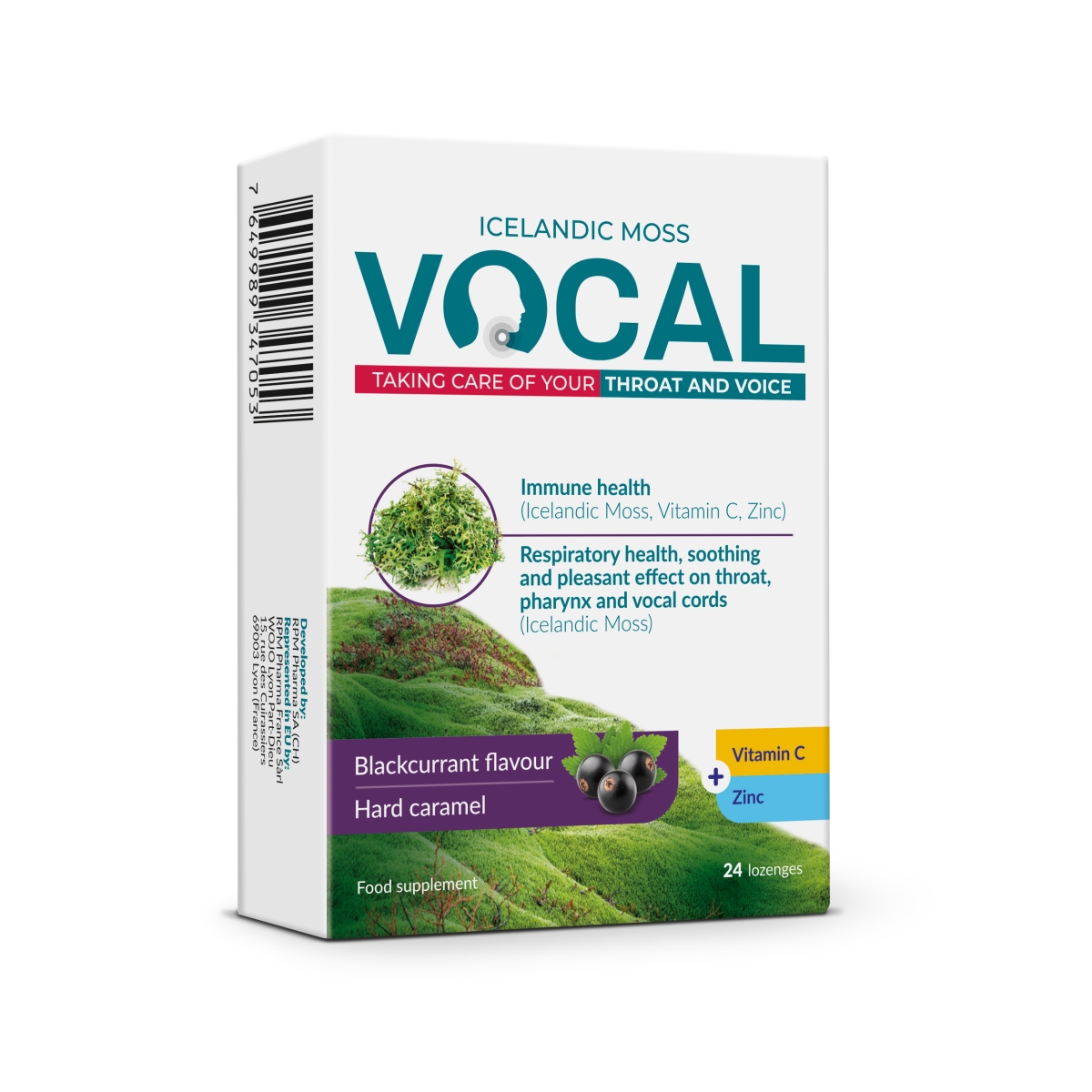 VOCAL cietās karameļu pastilas ar upeņu garšu, 24 gab. - Produkta attēls