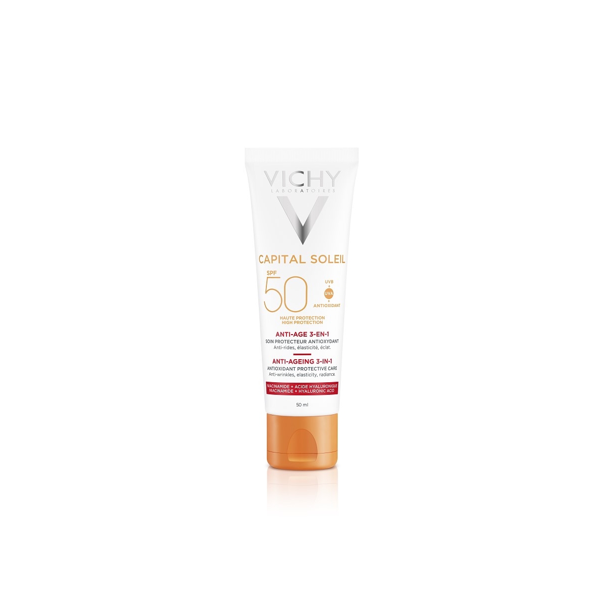VICHY IDÉAL SOLEIL ANTI-AGE, SPF 50+ saules aizsargkrēms sejai, 50 ml - Produkta attēls