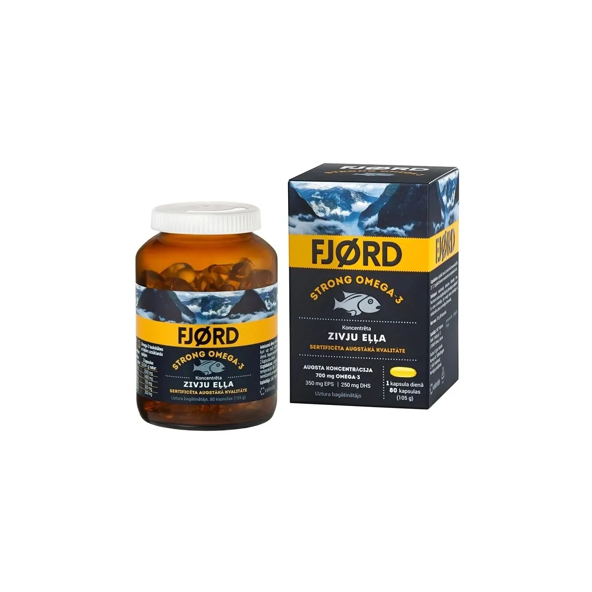 FJORD Strong Omega-3 kapsulas, 80 gab. - Produkta attēls