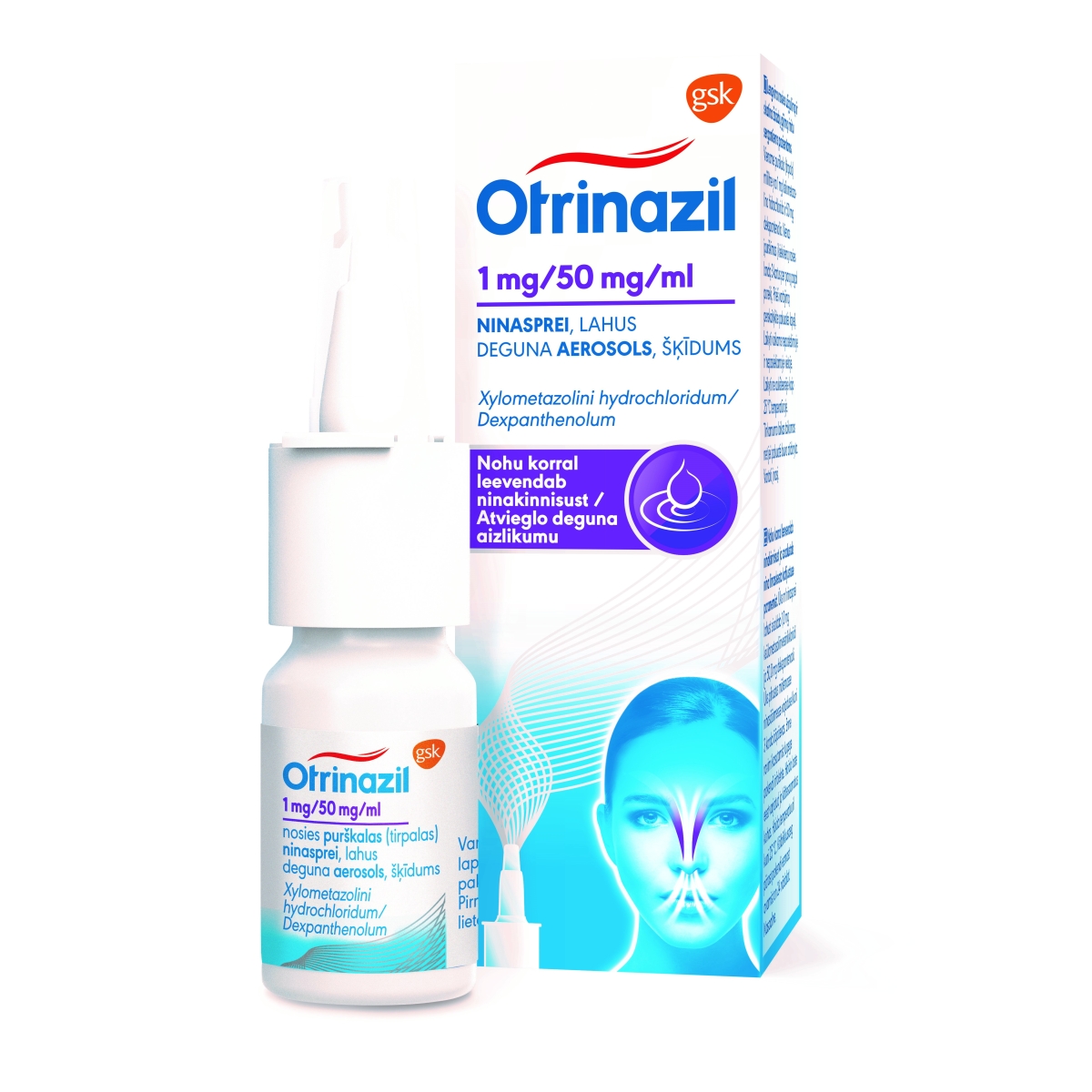 OTRINAZIL 1 mg/ 50 mg/ ml deguna aerosols, 10 ml - Produkta attēls