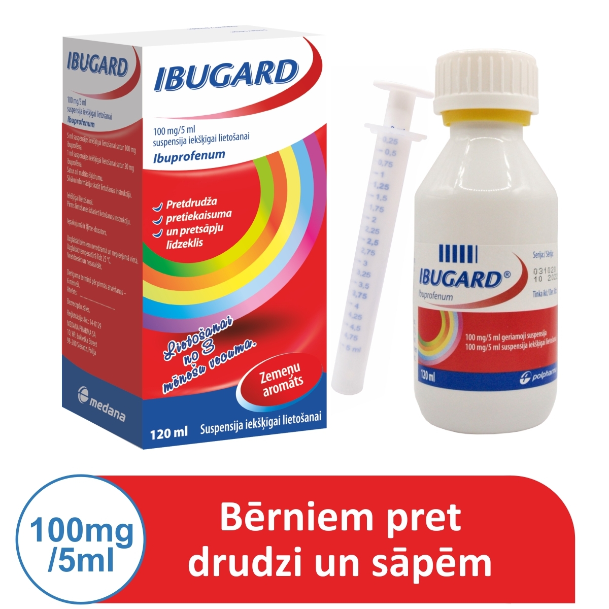 IBUGARD 100 mg/ 5 ml suspensija iekšķ. lietošanai, 120 ml - Produkta attēls 1
