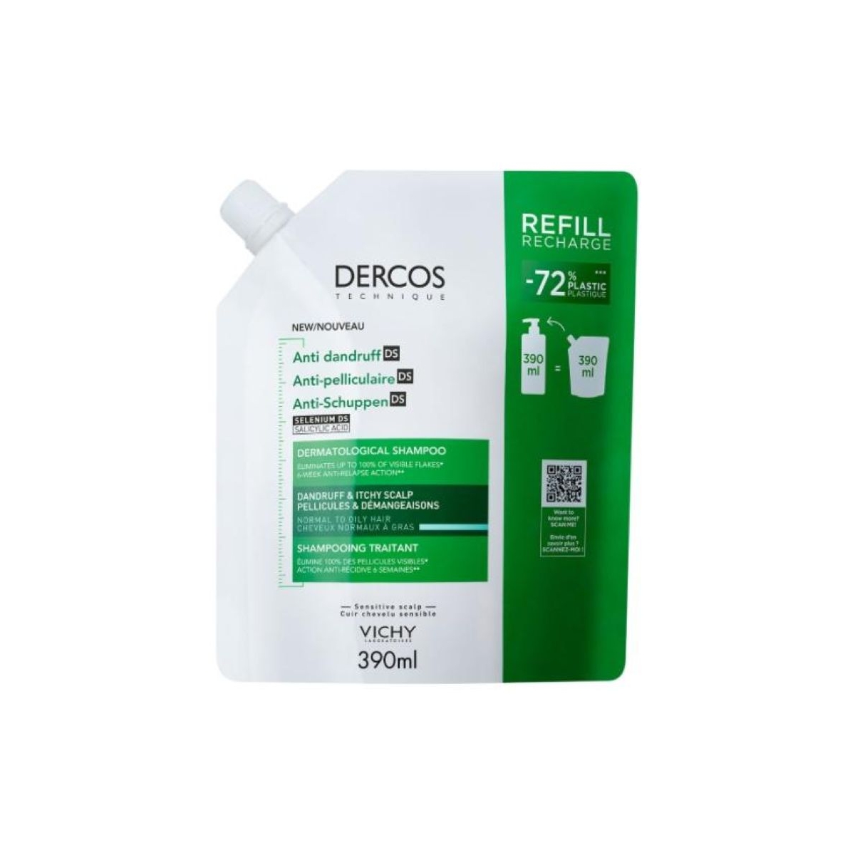 VICHY Dercos Anti Dandruff Refill šampūns, 390 ml - Produkta attēls