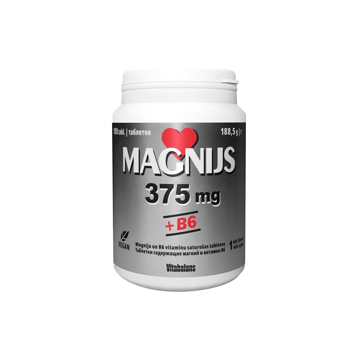 MAGNIJS 375 mg + B6 tabletes, 180 gab - Produkta attēls