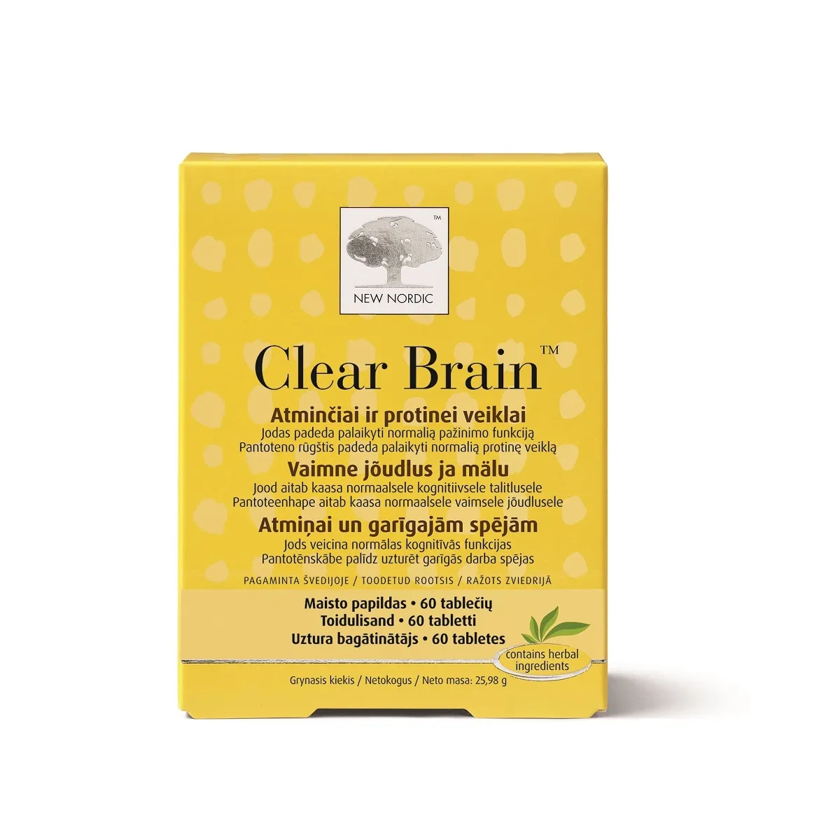 NEW NORDIC Clear Brain tabletes, 60 gab. - Produkta attēls