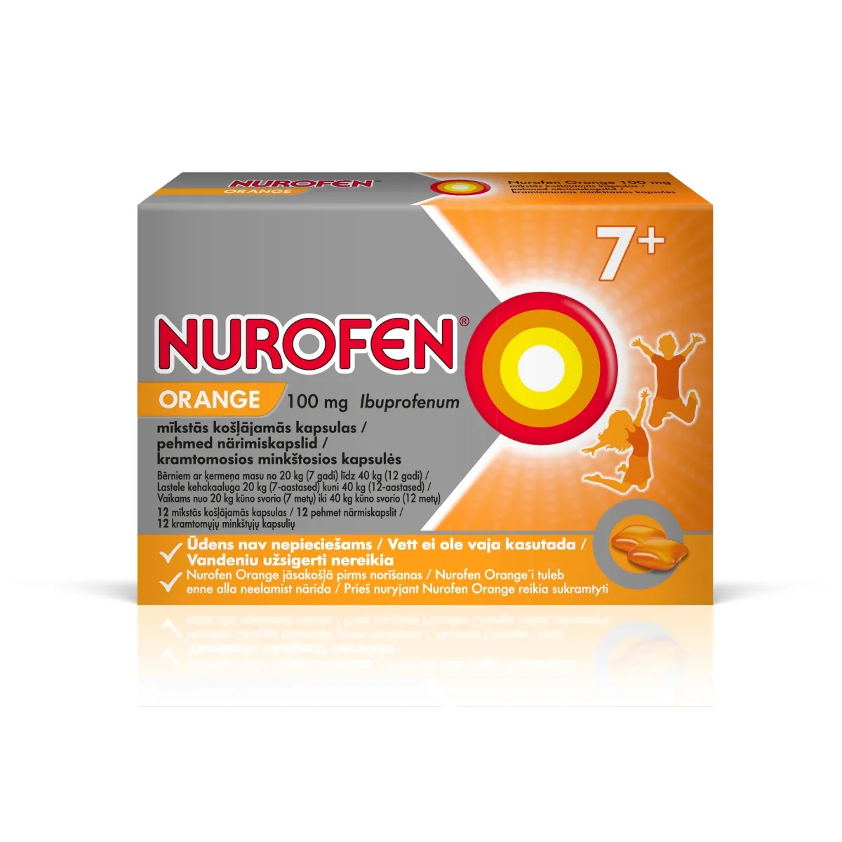 NUROFEN Orange 100 mg košļājamās tabletes, 12 gab. - Produkta attēls