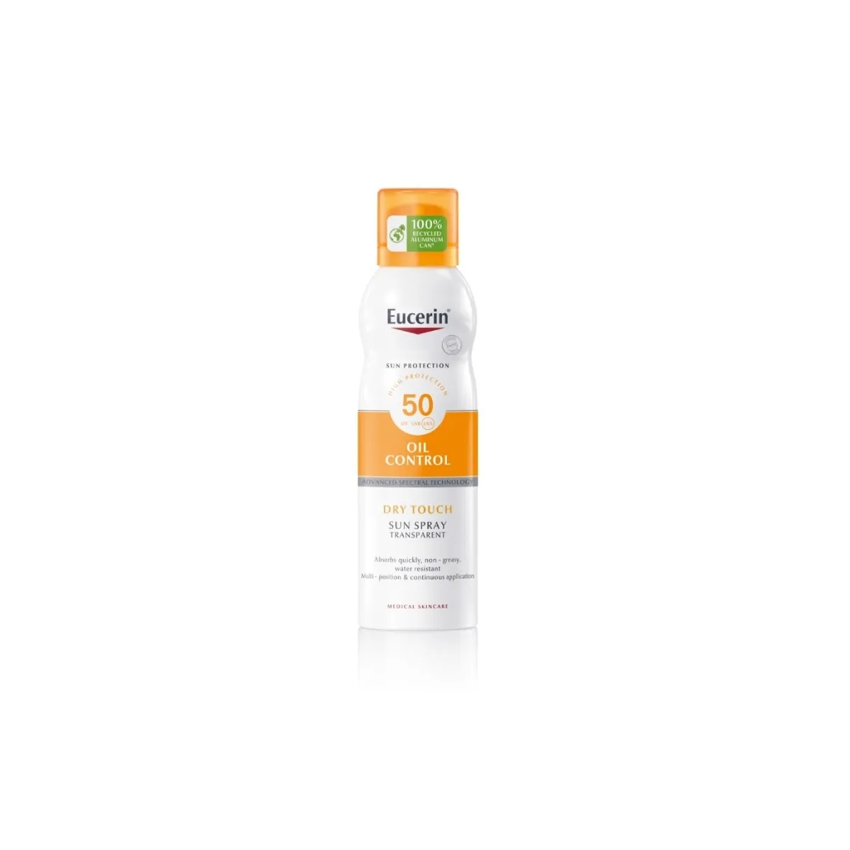 EUCERIN Sun Oil Control Dry Touch SPF50 caurspīdīgs sauļošanās aerosol - Produkta attēls