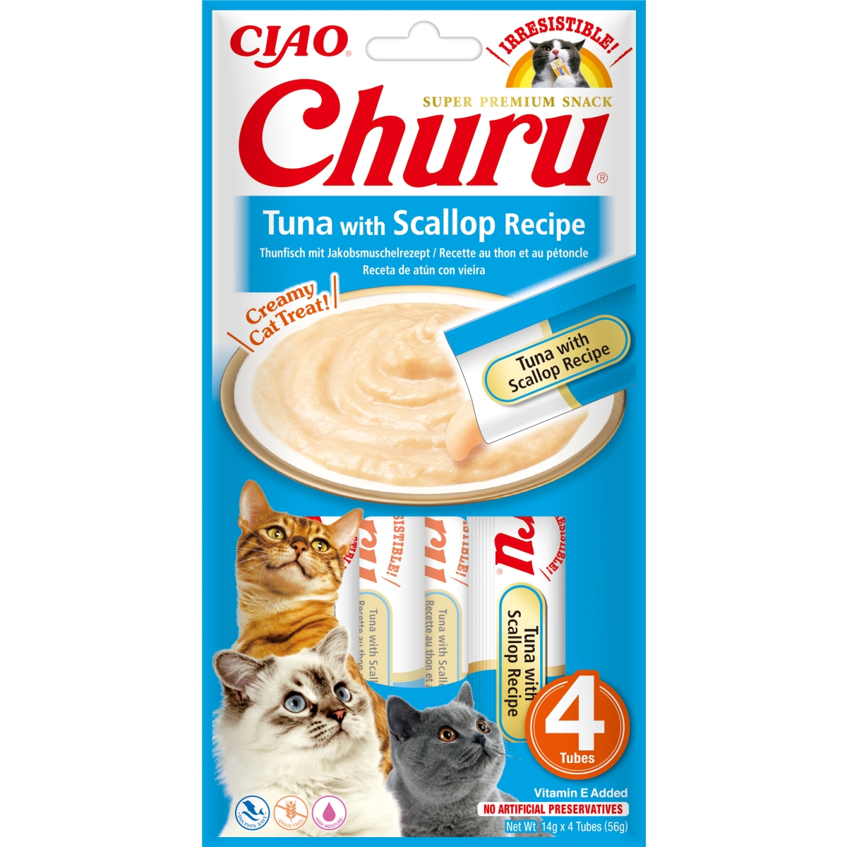 Churu biezenis kaķiem, tuncis&ķemmītes 56g (14gx4) N12 - Produkta attēls