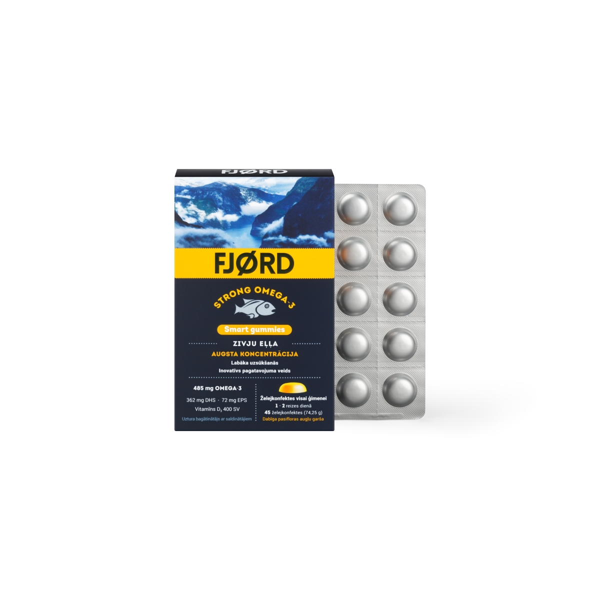 FJORD STRONG Omega-3 Smart košļājamās pastilas, 45 gab. - Produkta attēls