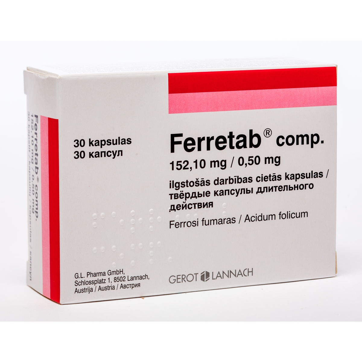 FERRETAB COMP.152.10MG/0.50MG KAPSULAS N30 - Produkta attēls