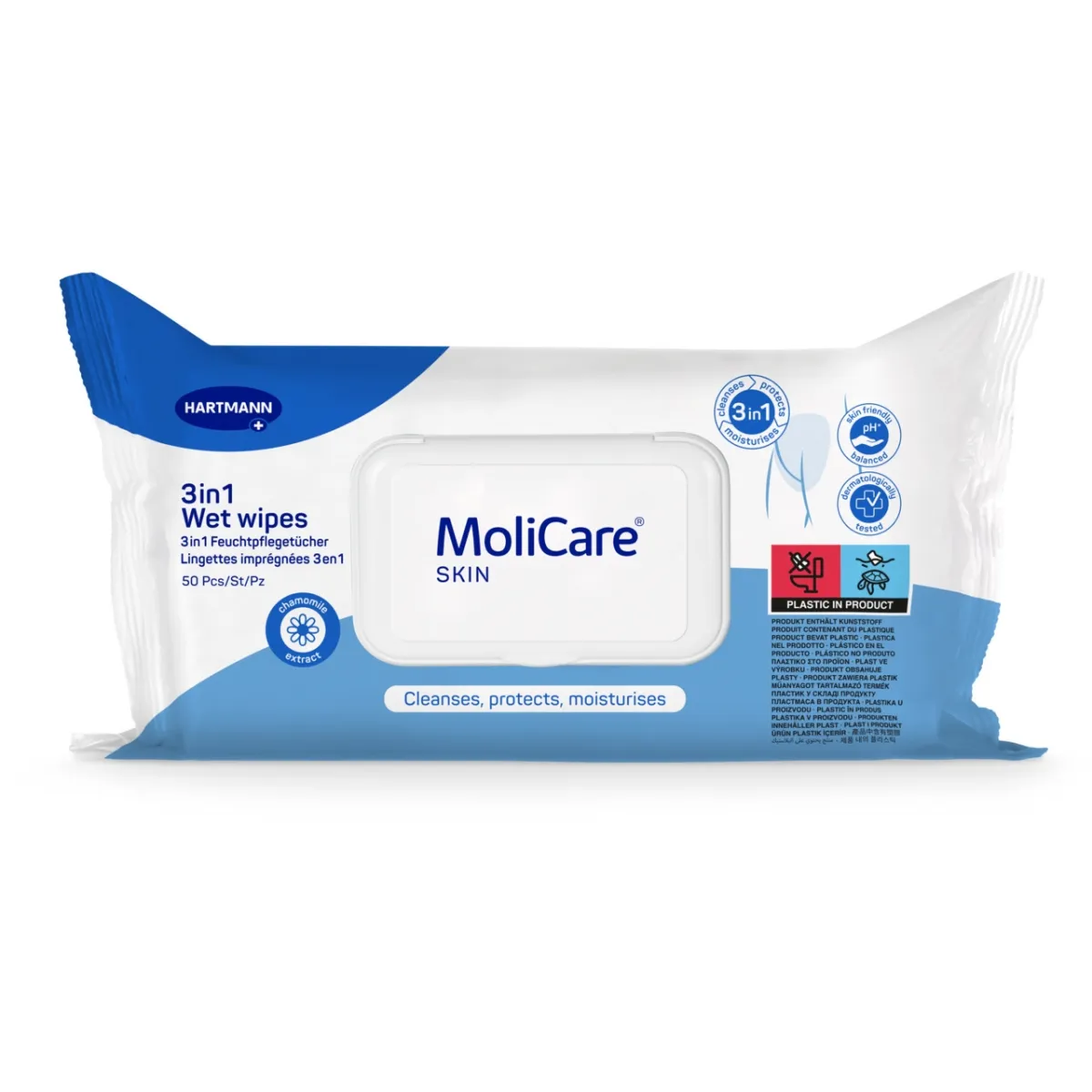 Molicare Skin mitrās salvetes 3in1, 50 gab - Produkta attēls