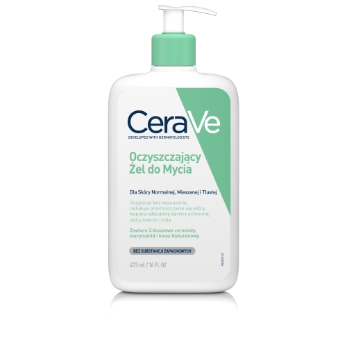 CERAVE attīrošs gels normālas, jauktas un taukainas sejas un ķermeņa ādas mazgāšanai, 473 ml