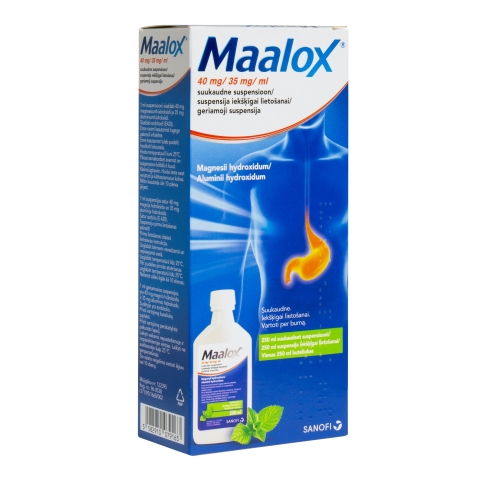 MAALOX SUSPENSIJA IEKŠĶĪGAI LIETOŠANAI 250ML