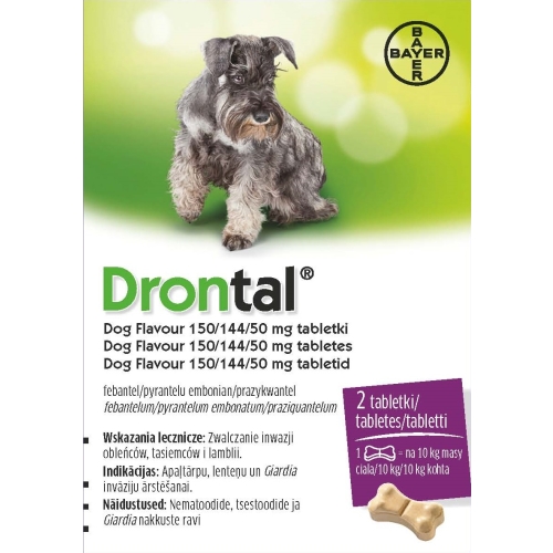 DRONTAL DOG FLAVOUR 150/144/50MG TABLETES SUŅIEM N2