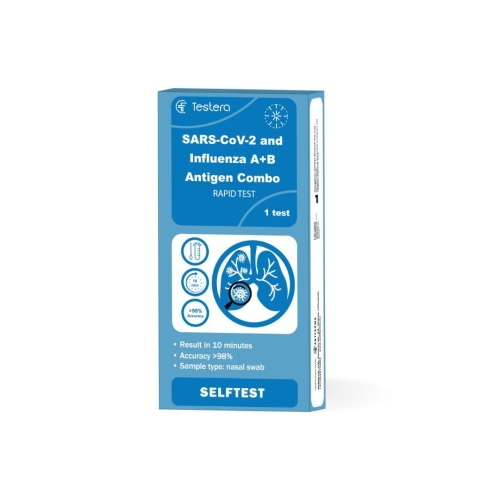 TESTERA Sars-Cov-2 & Influenza A/B Combo Rapid Nasale tests, 1 gab.