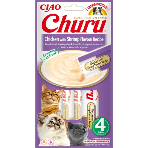 Churu biezenis kaķiem, vista&garneles 56g (14gx4) N12
