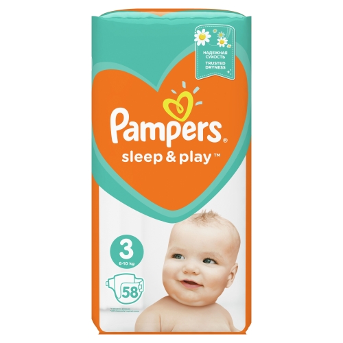 PAMPERS Sleep & Play ar kumelītēm autiņbiksītes, 3. izmērs (6 - 10 kg), 58 gab