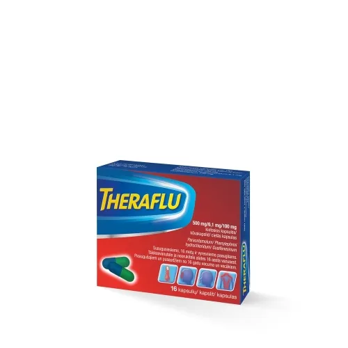 THERAFLU 500 mg/ 6.1 mg/ 100 mg cietās kapsulas, 16 gab.