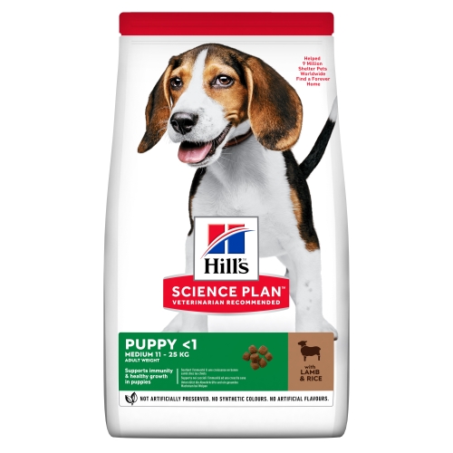 Hills kucēnu sausā barība vidējām šķirnēm jērs/rīsi 2,5kg