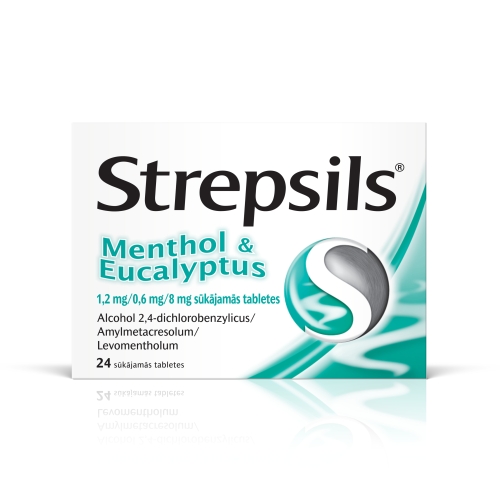 STREPSILS Menthol & Eucalyptus tabletes, 24 gab.