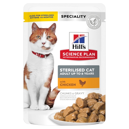 Hills kaķu mitrā barība paciņā Sterilized Cat vista 85g N12