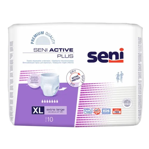 SENI ACTIVE PLUS biksītes pieaugušajiem, XL izmērs (120-160 cm), 10 ga