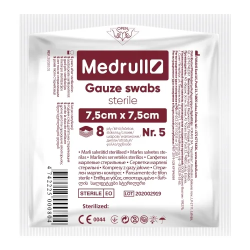 MEDRULL Salvetes marles ster., 7,5 cm x 7,5 cm, 8-sl., 5 gab