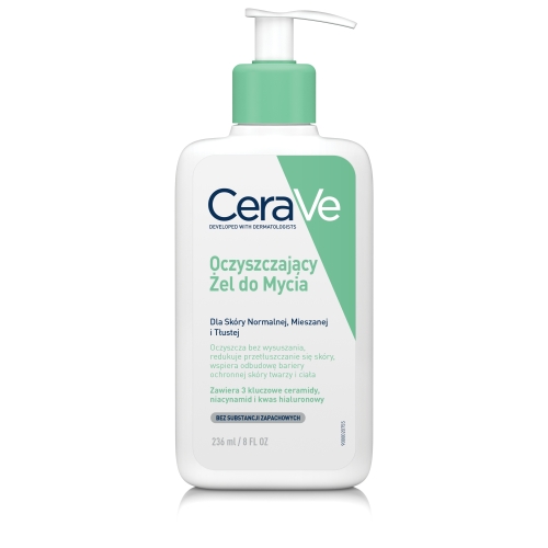 CERAVE attīrošs gels normālas, jauktas un taukainas sejas un ķermeņa ādas mazgāšanai, 236 ml