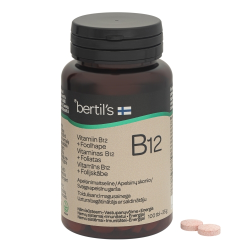 BERTIL'S VITAMIN B12 1000MCG+FOLIJSK. 250MCG SŪKĀJAMĀS TBL N100