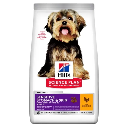 Hills suņu sausā b. Sensitive Stomach&Skin mazām šķirnēm vista 1,5kg