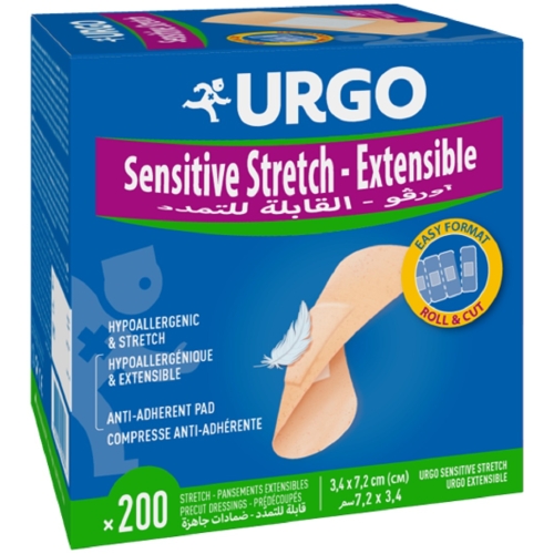 URGO Sensitive Stretch Elast plāksteri 3,4 x 7,2 mm, 200 gab.