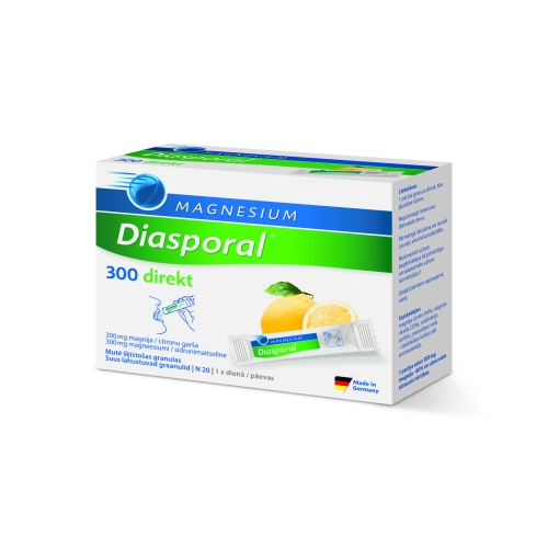 MAGNESIUM DIASPORAL Direkt 300 mg granuas ar citronu garšu, 20 gab.
