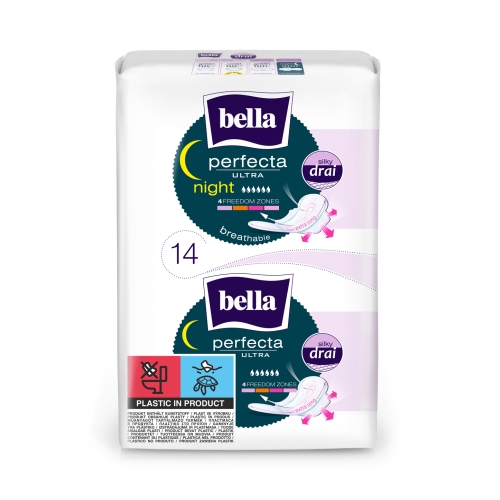 BELLA PERFECTA Ultra Night SilkyDrai higiēniskās paketes, 14 gab.