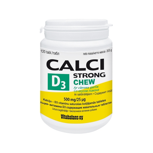 Calci Strong + D3 Chew košļājamās tabletes ar citrona garšu, 120 gab.