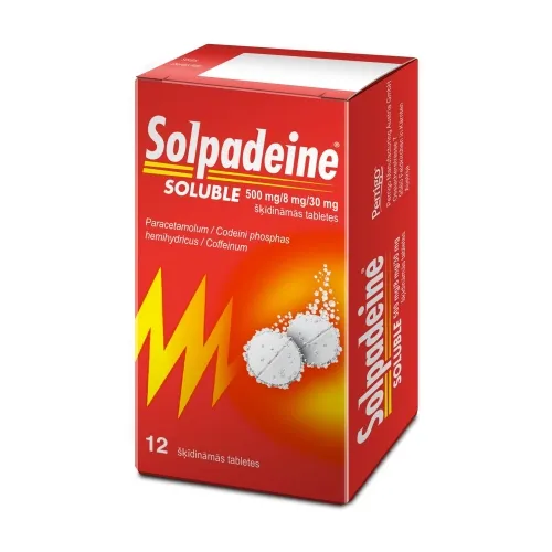 SOLPADEINE Soluble 500 mg/ 8 mg/ 30 mg šķīdināmās tabletes, 12 gab