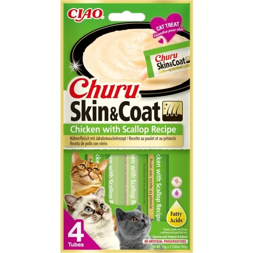 Churu Skin&Coat biezenis kaķiem, vista&ķemmītes 56g (14gx4) N12