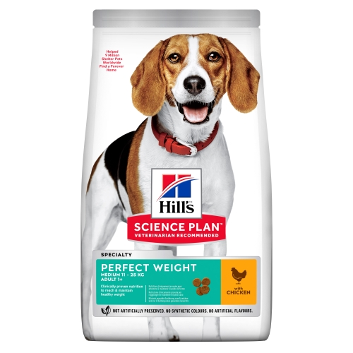 Hills suņu sausā barība Perfect Weight vidējām šķirnēm vista 2kg