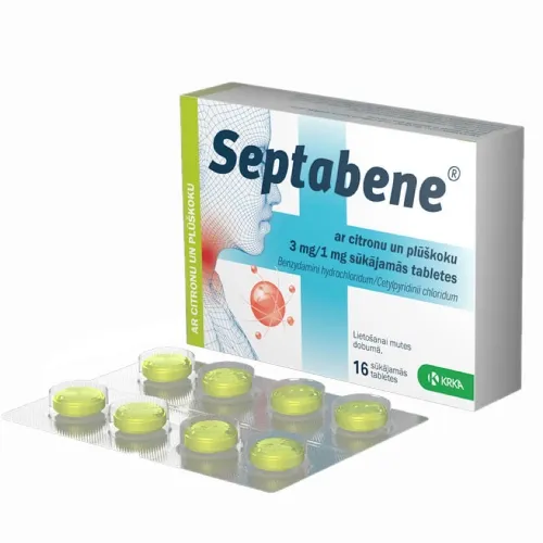 SEPTABENE 3 mg/ 1 mg (plūškoks/citrons) sūkājamās tabletes, 16 gab.