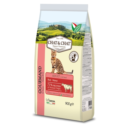 Gheda Chat&Chat Gourmand kaķu sausā barība ar liellopu, 900g