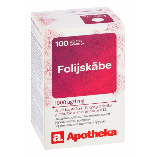APOTHEKA Folijskābe 1000 mcg tabletes, 100 gab.