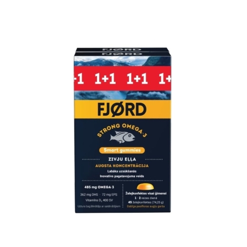 FJORD STRONG Omega-3 Smart košļājamās pastilas, 45 gab. + 45 gab.