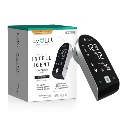 EVOLU® Intelligent asinsspiediena mērītājs, melns, ar adapteri