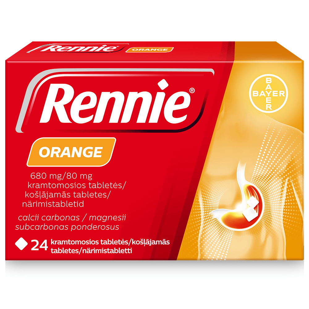 RENNIE ORANGE 680MG/80MG KOŠĻĀJAMĀS TABLETES N24 - Produkta attēls 2