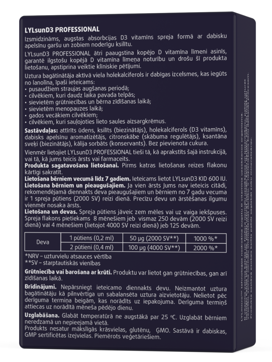 LYL sunD3 PROFESSIONAL 4 000 SV | 2 000 SV, sprejs,  50 ml - Produkta attēls 2