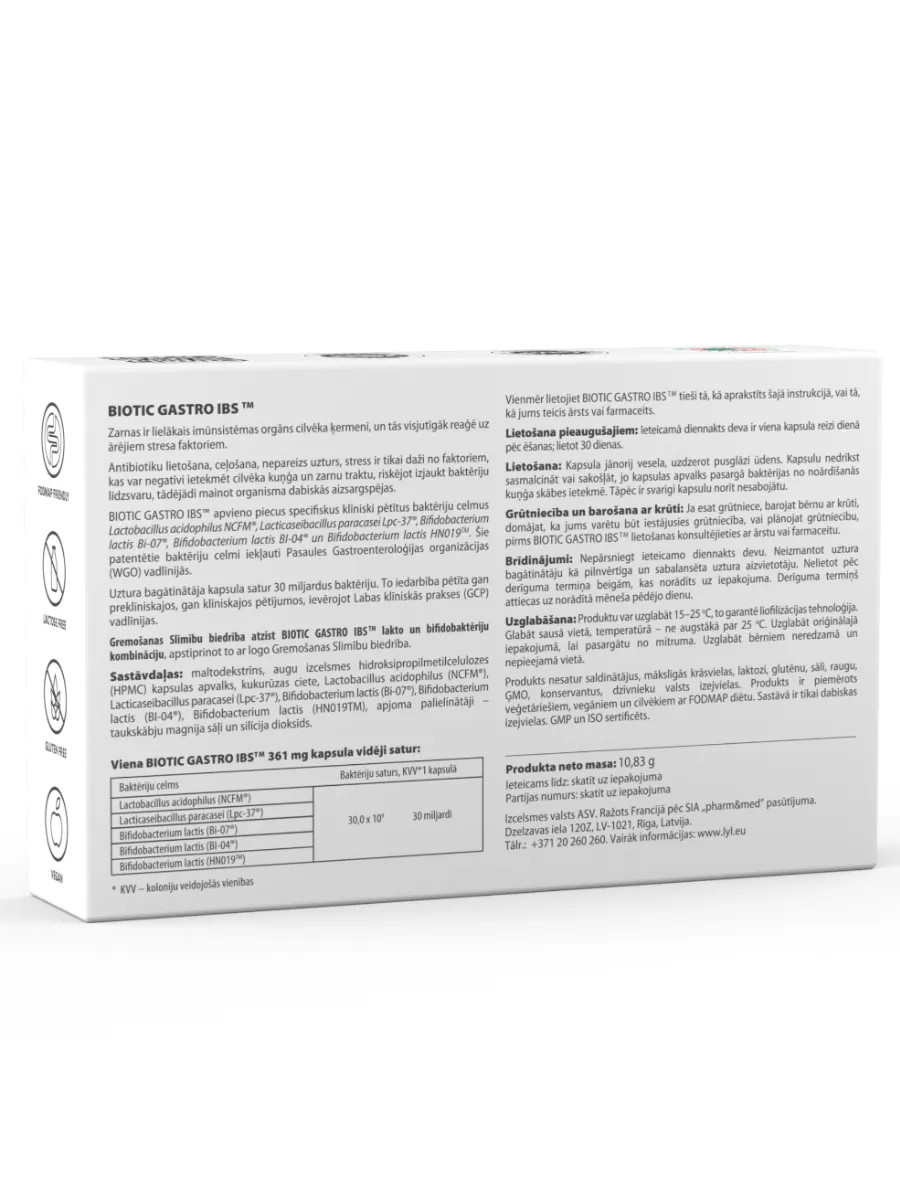 LYL BIOTIC GASTRO IBS, 30 kapsulas - Produkta attēls 2