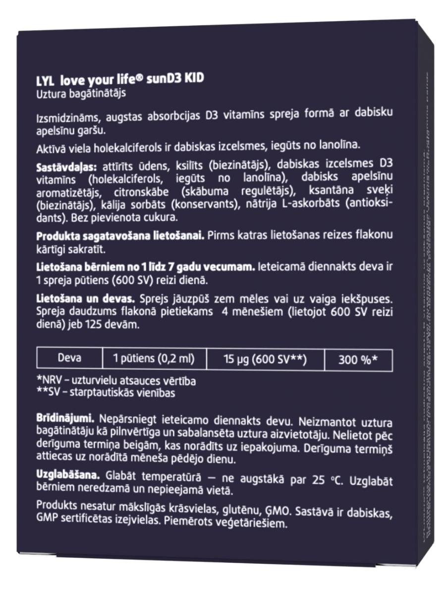 LYL sunD3 KID 600 SV, sprejs, 25 ml - Produkta attēls 2